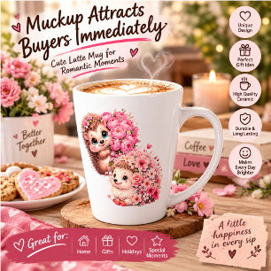 Taza De Café Latte Arte floral de pareja de amigo erizo lindo. Románt