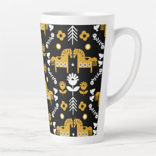 Taza De Café Latte Arte folclórico escandinavo de caballos