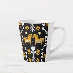Taza De Café Latte Arte folclórico escandinavo de caballos