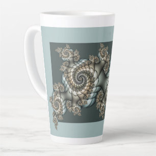 Taza De Café Latte Arte fractal abstracto beige azul claro espirales