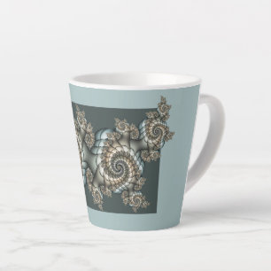 Taza De Café Latte Arte fractal abstracto beige azul claro espirales