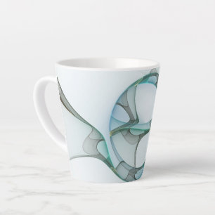Taza De Café Latte Arte fractal abstracto moderno azul turquesa gris