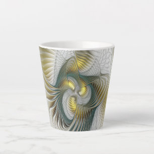 Taza De Café Latte Arte fractal de fantasía Verde azulada de oro nobl