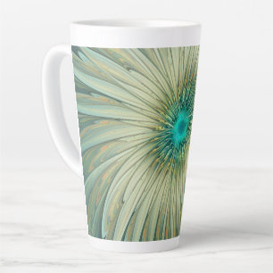 Taza De Café Latte Arte fractal de flores de fantasía en verde salvia