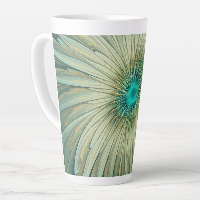Taza De Café Latte Arte fractal de flores de fantasía en verde salvia (Ángulo izquierdo)
