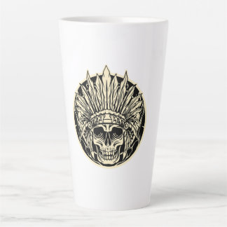 Taza De Café Latte Arte Gráfico de Cráneo de Jefe Guerrero