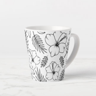 Taza De Café Latte Arte gráfico de línea de Hibisco Tropical