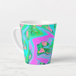 Taza De Café Latte Arte líquido rosa retro y azul claro en hortensia