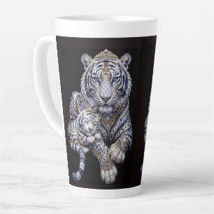 Taza De Café Latte Arte Majestuoso del Tigre Blanco Joyado Real