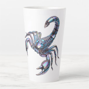 Taza De Café Latte Arte Mecánico Escorpión Cibernético Irisado