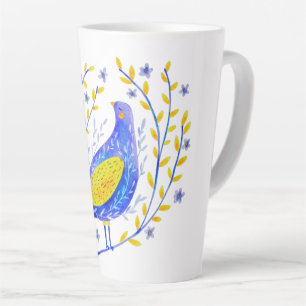 Taza De Café Latte Arte moderno de pájaros azules y amarillos en acua