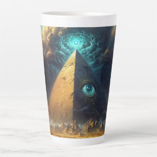 Taza De Café Latte Arte pirámide azul místico