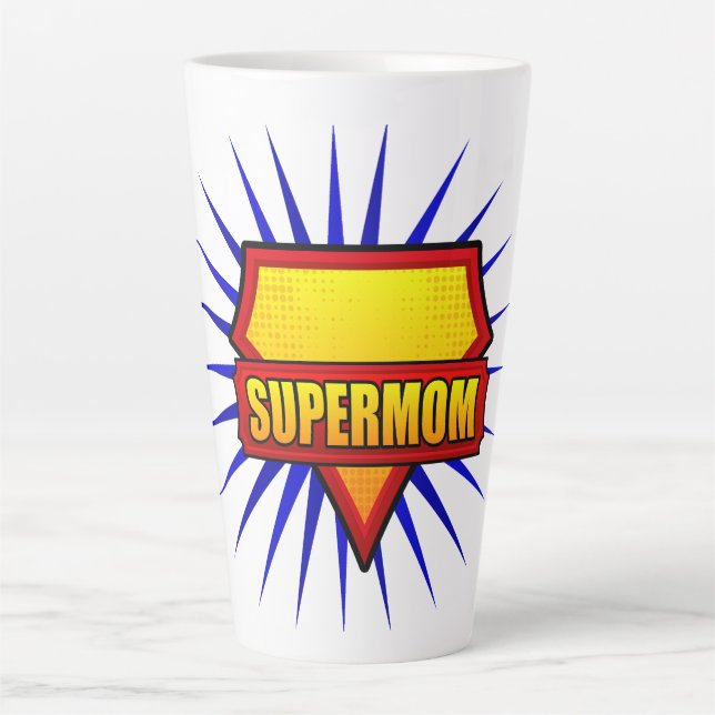 Taza De Café Latte Arte Pop Comic Super Mamá (Anverso)