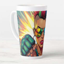 Taza De Café Latte Arte pop de la lesbiana LGBT Mohawk Uppercut