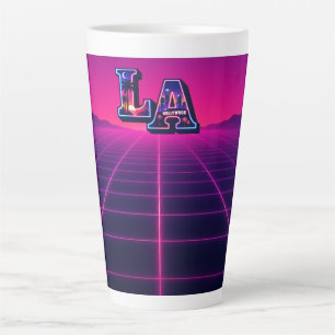 Taza De Café Latte Arte tipográfico neón al estilo California de los