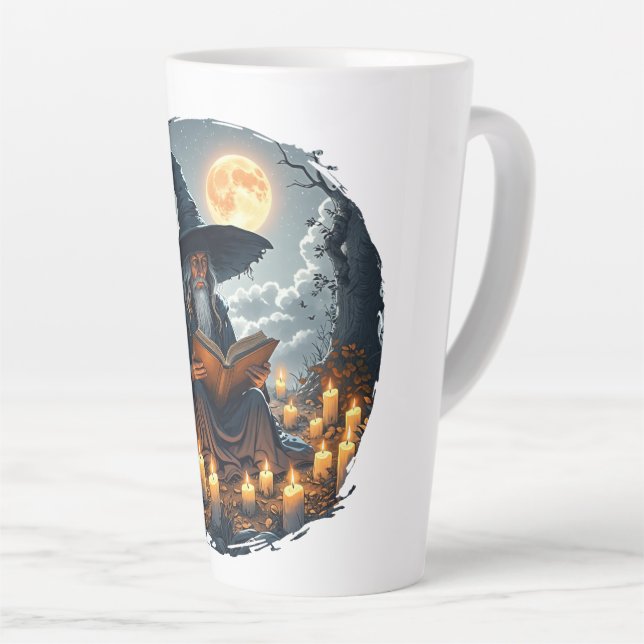 Taza De Café Latte Asistente para leer un libro - Wicca Halloween 2 (Ángulo derecho)
