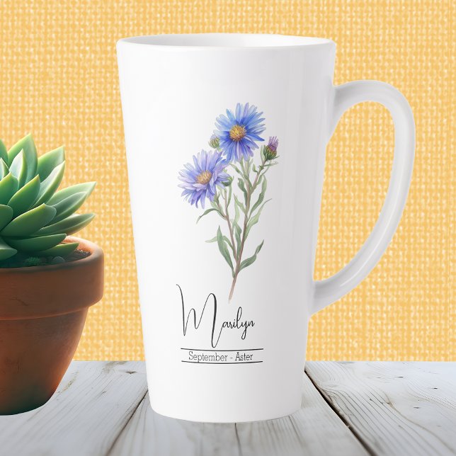 Taza De Café Latte Aster de Septiembre de Flor de Mes de Nacimiento (Subido por el creador)