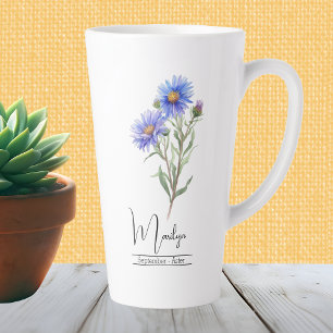 Taza De Café Latte Aster de Septiembre de Flor de Mes de Nacimiento