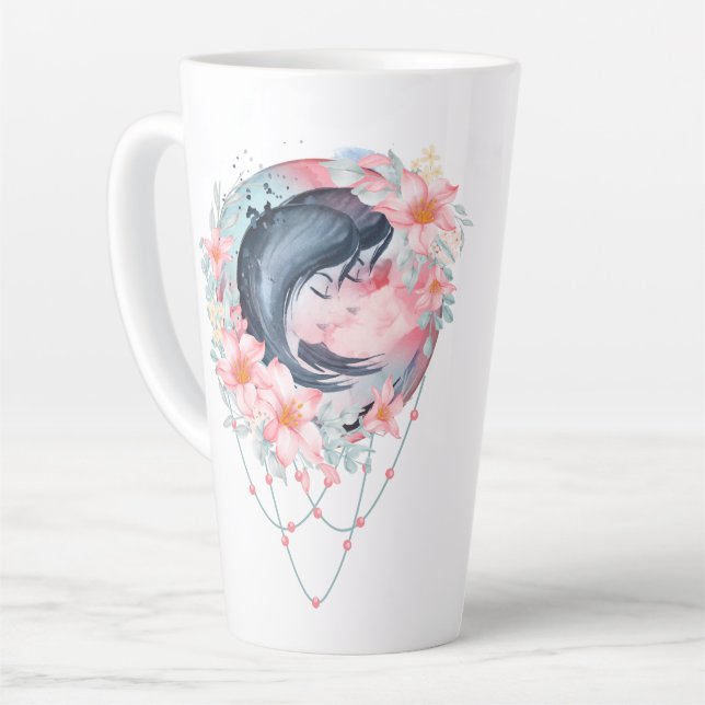 Taza De Café Latte Astrología acuarela Rótulo zodiaco | Monograma (Ángulo izquierdo)