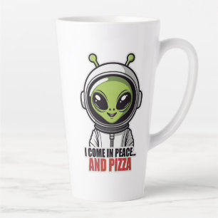 Taza De Café Latte Astronauta Alien Adorable "Vengo en Paz y Pizza" 