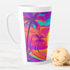 Taza De Café Latte Atardecer Azul y Naranja