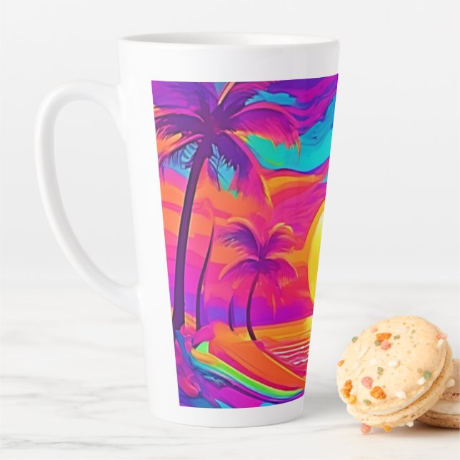 Taza De Café Latte Atardecer Azul y Naranja (In situ)