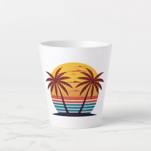 Taza De Café Latte Atardecer con vector de palmeras-98802