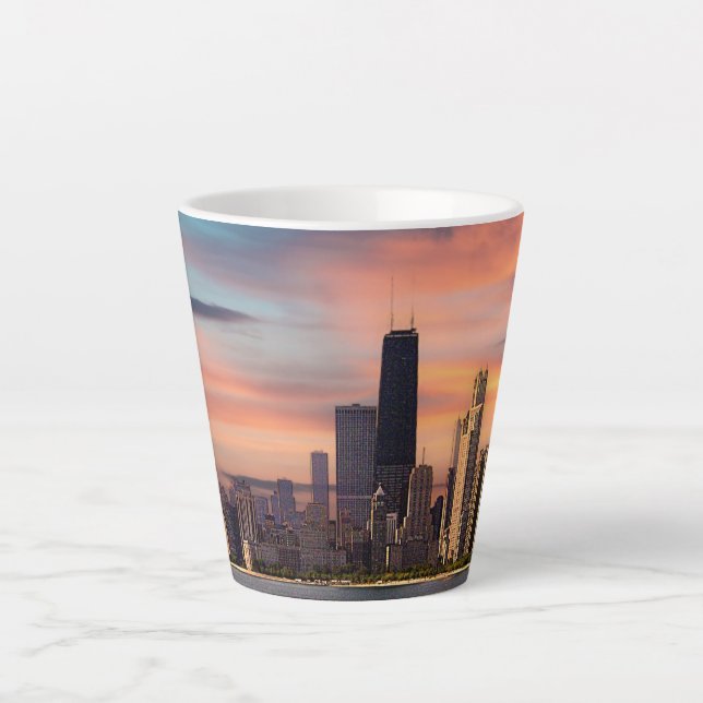 Taza De Café Latte Atardecer Profundo Chicago (Anverso)