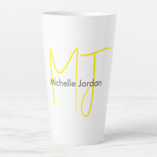 Taza De Café Latte Atractivo Monograma Amarillo Blanco Moderno Minima