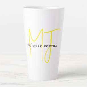 Taza De Café Latte Atractivo Monograma Amarillo Blanco Moderno Minima