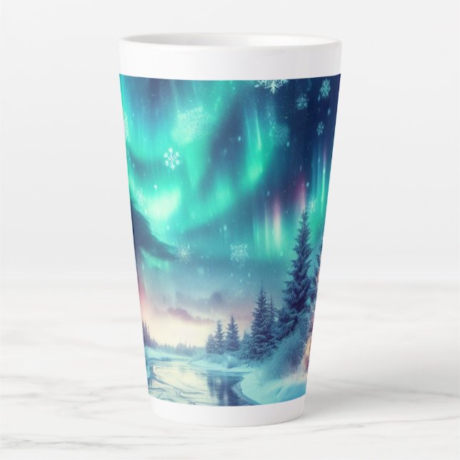 Taza De Café Latte aurora borealis/Navidades/invierno (Anverso)