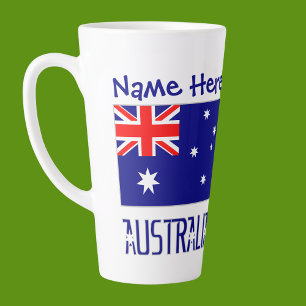 Taza De Café Latte Australia Bandera Australiana Azul Personalizada G