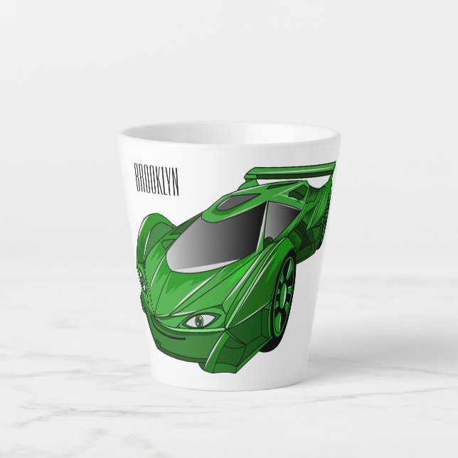 Taza De Café Latte Autobús deportivo verde con ilustracion aéreo (Anverso)
