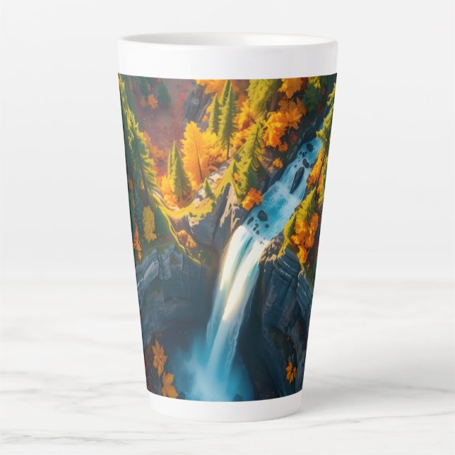 Taza De Café Latte Autumn Canyon Waterfall – Vibrant Fall Forest Land (Anverso)