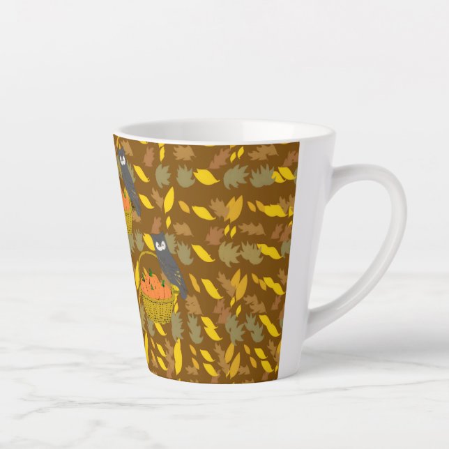 Taza De Café Latte Autumn Owl Pumpkin Pattern Latte Mug	 (Derecha)