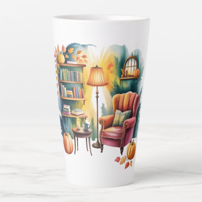 Taza De Café Latte Autumn Reading Chair Tasses  —Book Corner (Anverso)