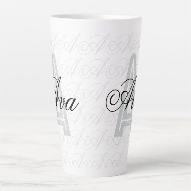 Taza De Café Latte Ava Custom Name  Black White Tumbler (Anverso)