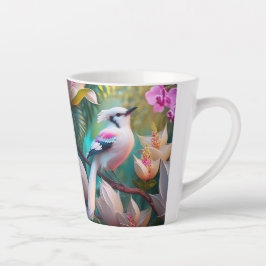Taza De Café Latte Ave Fantasía Pájaro de Rubor con cresta blanca