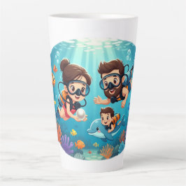 Taza De Café Latte Aventura de buceo familiar con escafandra autónoma