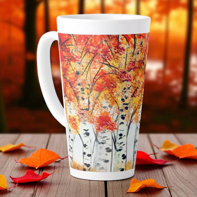 Taza De Café Latte Aves acuáticas Árboles otoño hojas naranjas otoño (Subido por el creador)
