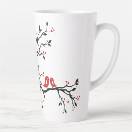 Taza De Café Latte Aves amorosas en la rama - Arte romántico de árbol