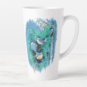 Taza De Café Latte Aves azules de invierno pintando latte mug