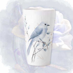 Taza De Café Latte Aves azules y ramas latte Mug