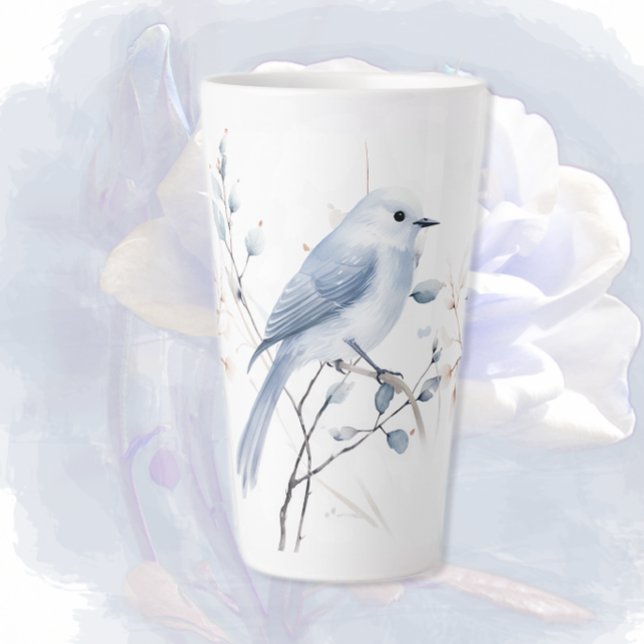 Taza De Café Latte Aves azules y ramas latte Mug (Subido por el creador)