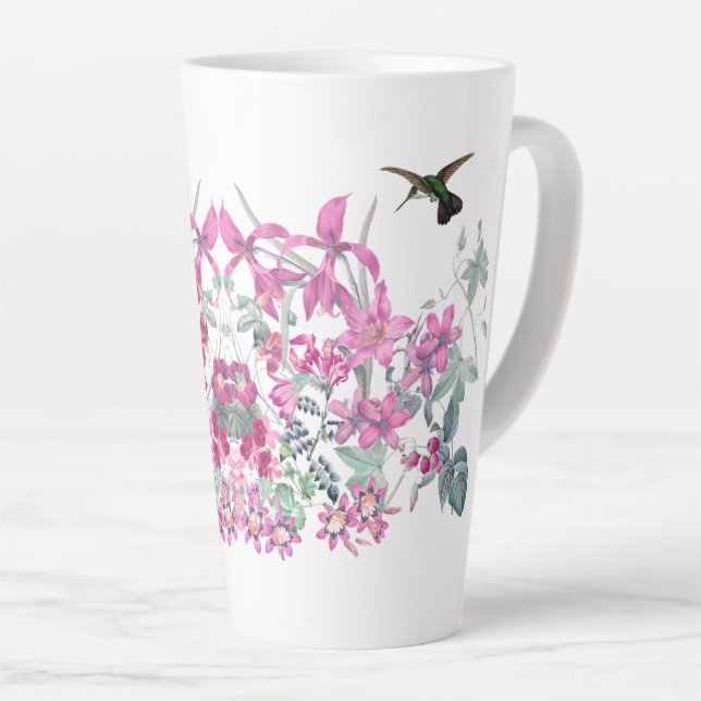Taza De Café Latte Aves colibríes Flores rosas de jardín latas (Ángulo derecho)