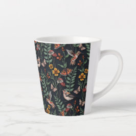 Taza De Café Latte Aves de jardín oscuro y mariposas