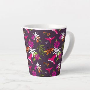 Taza De Café Latte Aves tropicales cortas moradas rosadas