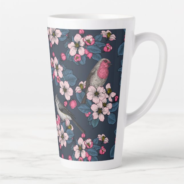 Taza De Café Latte Aves y flores (Derecha)