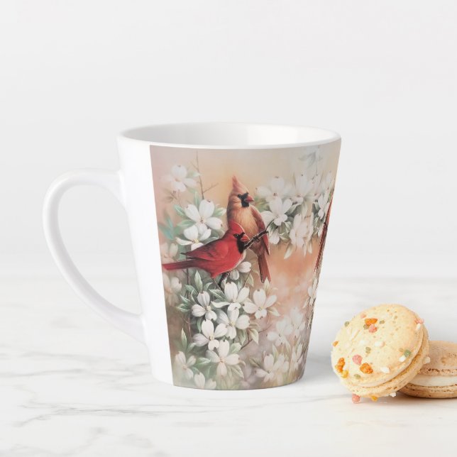 Taza De Café Latte Aves y flores cardinales encantadoras (In situ)