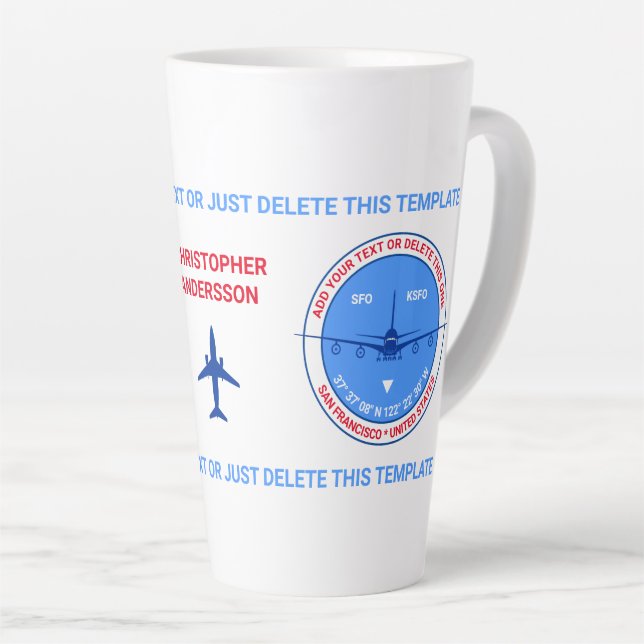 Taza De Café Latte Aviador, piloto, Personalizable turístico itineran (Ángulo derecho)